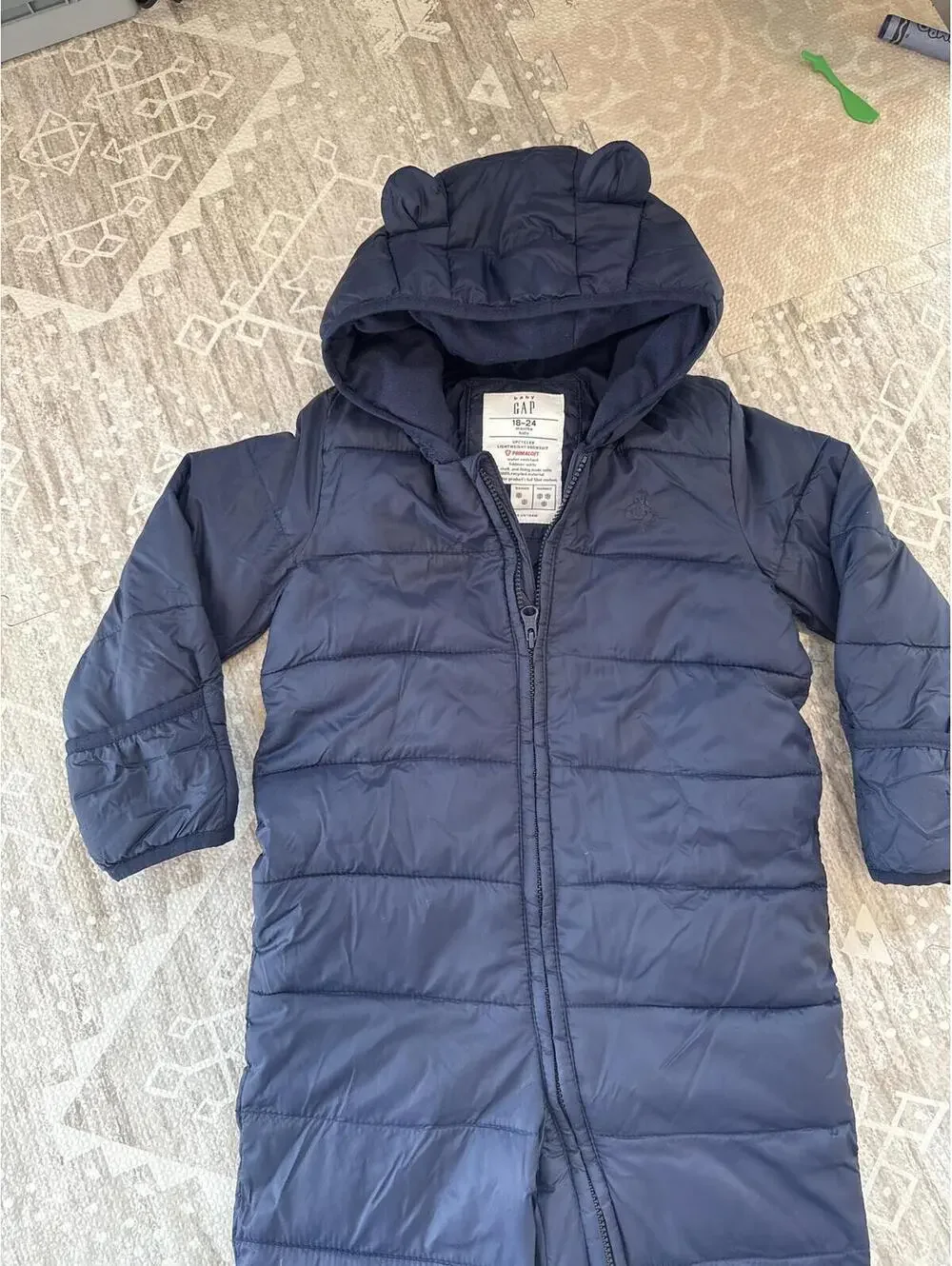 Baby Gap Navy Blue Puffer Snowsuit with Hood and Ears 18-24 Months
